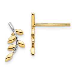 14k Yellow Gold & White Rhodium Leaves Post Earrings - 12 mm