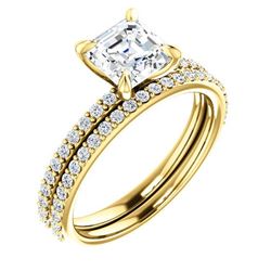 Natural 1.92 CTW Square Asscher Cut Diamond Engagement Set 18KT Yellow Gold