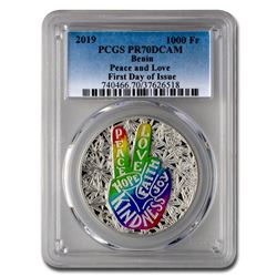 2019 Benin 1 oz Silver Peace and Love PR-70 PCGS