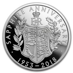 2018 GB £5 Proof Silver Queen's Sapphire Coronation Piedfort