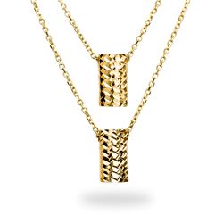 14k Gold Polished Diamond-Cut Rectangle Necklace