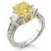 Image 1 : Natural 3.12 CTW Canary Light Yellow Cushion Cut Diamond Engagement Ring 18KT Two-tone