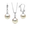 Image 1 : Akoya Pearl and Diamond Bezel Pendant and Dangle Earring Set