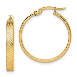 14k Yellow Gold Diagonal Stripe Hoop Earrings