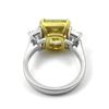 Image 4 : Natural 4.03 CTW Canary Intense Yellow Cushion Cut & Half Moons Diamond Ring 14KT White Gold