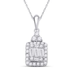 14kt White Gold Womens Baguette Diamond Square Cluster Pendant 1/3 Cttw