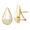 Image 1 : 14k Yellow Au White Pear Mabe Pearl Omega Back Earring 12x20 mm