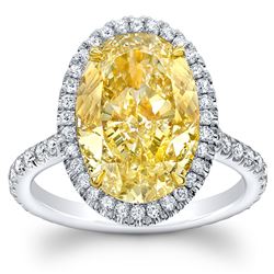 Natural 3.92 CTW Halo Canary yellow Oval Cut Diamond Ring 14KT Two-tone