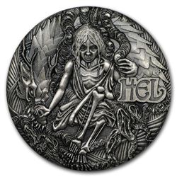 2017 Tuvalu 2 oz Silver Norse Goddesses: Hel BU (HR, Antiqued)