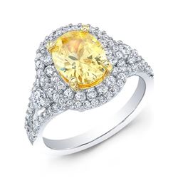 Natural 2.82 CTW Canary Oval Cut Double Halo Diamond Ring 18KT White Gold