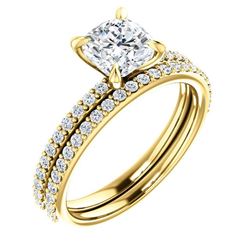 Natural 3.82 CTW Cushion Cut Diamond Engagement Set 18KT Yellow Gold