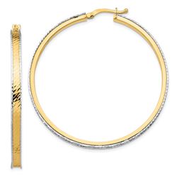 14k Two-Tone Large Diamond Cut Hoop Earrings - 2x45 mm