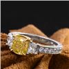 Image 3 : Natural 3.92 CTW Canary Light Yellow Cushion Cut Diamond Engagement Ring 14KT Two-tone