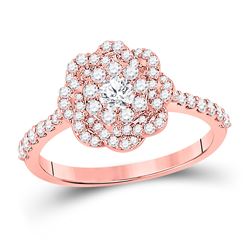 14kt Rose Gold Womens Round Diamond Floral Twist Solitaire Ring 7/8 Cttw