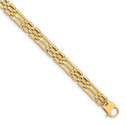 Men's 14k Yellow Gold Satin & Polished Link Bracelet - 8.5 in.