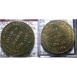 Lot of 2 CNA Brass medals dated 1954.  Both Uncirculated.  CNA-1, CNA-1c