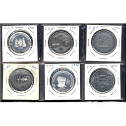 Lot of 6 CNA silver medals.  1970, 1971, 1972, 1973, 1974, 1975. All Unc's.