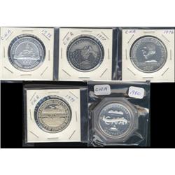 Lot of 5 CNA silver medals.  1976, 1977, 1978, 1979, 1980. All Unc's.