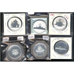 Lot of 6 CNA silver medals.  1981, 1982, 1983, 1984, 1985, 1987. All Unc's.