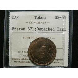 Br # 571, ICCS certified MS-63 Detached Tail