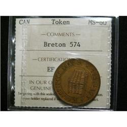 Br # 574, ICCS certified MS-60. L. Gnaedinger Son & Co. Fur Hats 1852.