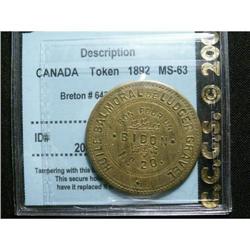 Br # 643, CCCS certified MS-63. Huile Balmoral Ludger Gravel - Bon pour un bidon No 20 - 1892 - Dépo