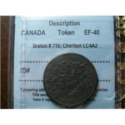Br # 716, Charlton # LC4A2 CCCS certified EF-40, Banque du Peuple Montreal un Sou, Agriculture & Com