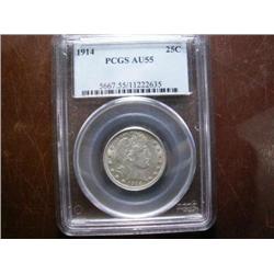 USA 1914 25¢  PCGS AU55, an attractive and very lustrous example.