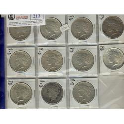 USA 1922 to 1926 $1 , Lot of 11 Peace dollars ranging in grade from EF to UNC, includes 1922 x 4, 19