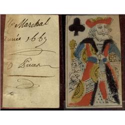 FRANCE;  CARD MONEY issued in 1669, Rev; M. Marchal Annee 1669 10 S. Obv; King of club. VF for issue