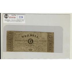 W&J Bell, Perth, Upper Canada 6 pence, 1837.  Signed.  VG.