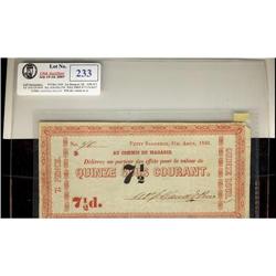 W.P.David Price, Petit Saguenay, Quebec, Au commis du Magasin.  15 Sous, 71/2 pence. 31 Aout, 1850 N