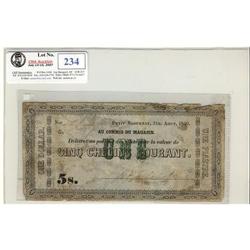 W.P.David Price, Petit Saguenay, Quebec, Au commis du Magasin.  One dollar.  5 shillings,  31 Aout, 