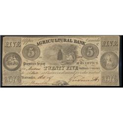 Agricultural Bank  1837 $5 No.1581  CH20-12-04-08  AU, ph and mounts.  Scarce in this grade