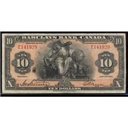 Barclays Bank of Canada  1935  $10  No.E141929.  30-12-08  Magee signed.  Original EF+.  A scarce no