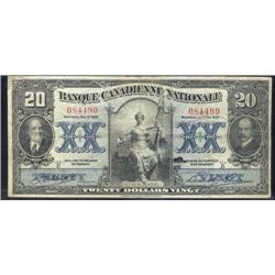 Banque Canadienne Nationale 1929 $20 F+ No.084490 CH85-12-06.