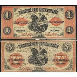 Lot of 2 notes. The Bank of Clifton  1861 $1 and $5 notes. CH-125-12-04 and 12-18.  Both notes are V