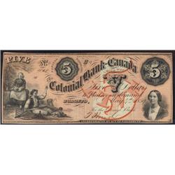 The Colonial Bank 1859 $5 CH130-10-04-10 AU+, a nice and clean note.
