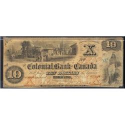 The Colonial Bank 1859 $10 CH130-10-02-12 Fine, phs, small inside tear, scarce note.