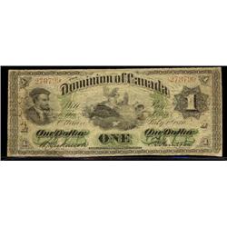 DC-2b  1870 $1 "Toronto" Small date 278799, solid VG-F. Minor scuff on the back.