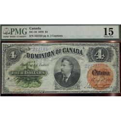 DC-10  1882 $4 No.222723  Courtney "PMG F15".  A very nice and bright example.  Rare in this condito