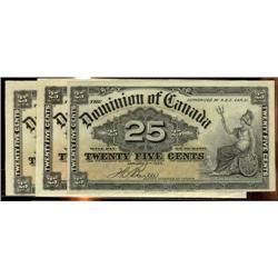 Lot of 3 notes, DC-15b  1900 25 cents "Boville"  All EF-AU or better.