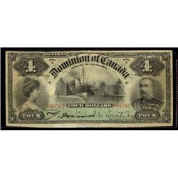 DC-16  1900 $4 Series A 040762. A decent F+ and fairly well centered.  Faint crayon mark but not dis