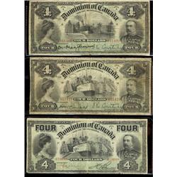 Complete set of $4 notes. Includes 1900 $4 DC-16 041400, 1902 $4 DC-17a 055479, DC-17b 439088.  Grad