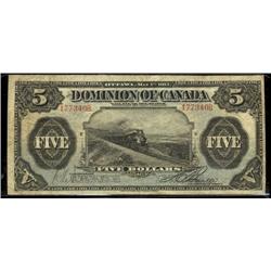 DC-21b  1912 $5 177340B.  Fine.  Interesting "Cuban" stamp on back