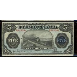 DC-21e  1912 $5 B810301 Hyndman-Saunders, seal/five.  A nice, clean and original EF+ example.  Very 