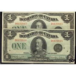Consecutive pair of 1923 $1 notes. DC-25n D6173814-3815.  Both AU-UNC.