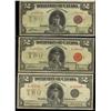 Image 1 : Lot of 3 different 1923 $2 notes. Includes DC-26e (bronze seal) DC-26b (red seal), DC-26l (black sea
