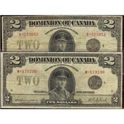 Lot of 2 different 1923 $2 notes. Both DC-26l, includes series W and X. Both notes grade F+ or bette