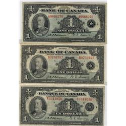 Complete set of 1935 $1 notes.  Includes both english text notes with series  A and B  and the Frenc